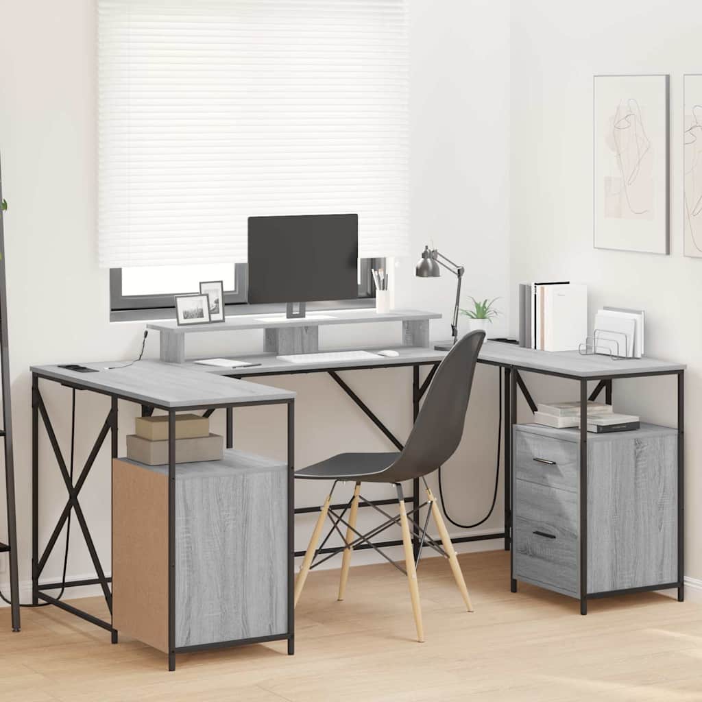 Desk Grey sonoma 182 x 101 x 87.5 cm Engineered wood